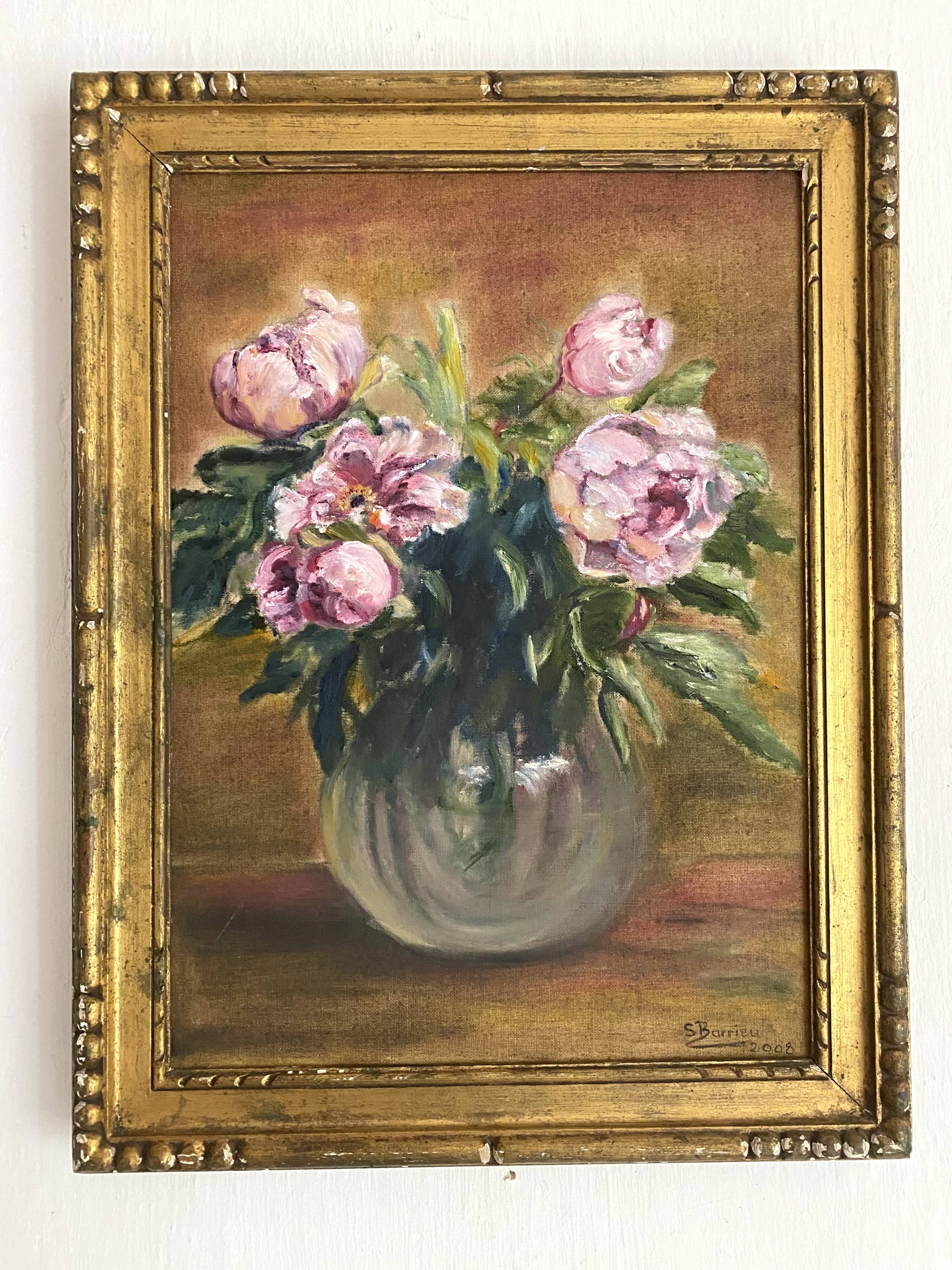 Painting, framed peony canvas