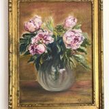 Painting, framed peony canvas