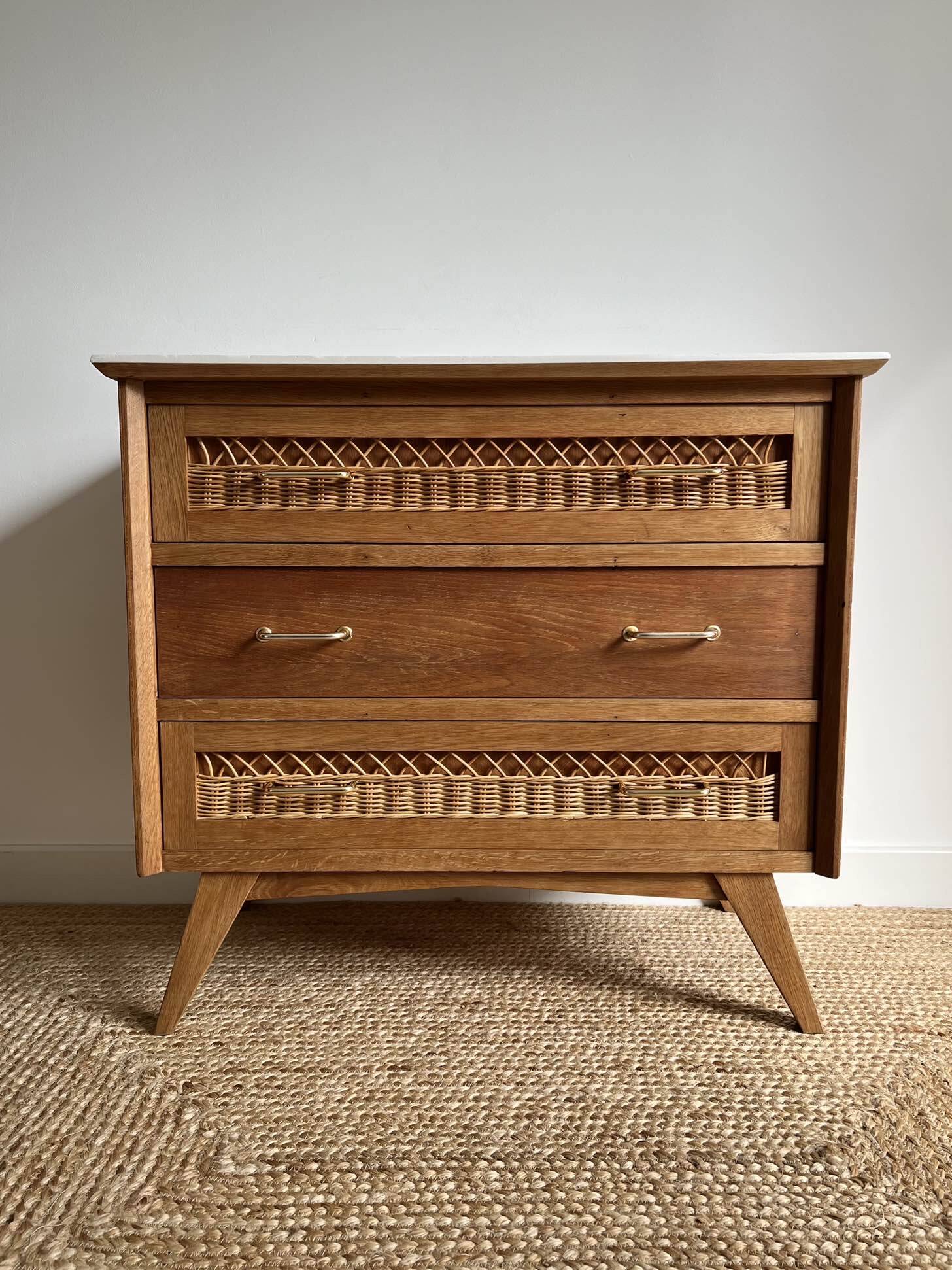 vintage rattan chest of drawers