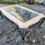 Pink marble and wrought iron coffee table