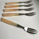 Set of 5 horn dessert forks 60s-70s