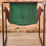 Burgundy leather armchair metal style indus contemporary design