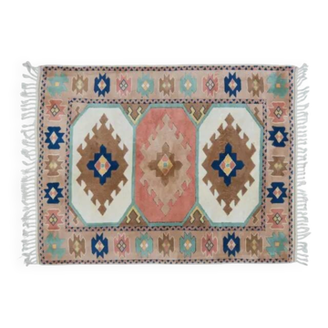 1970s Vintage Turkish Handmade Wool & Cotton Pink Area Rug 165x219