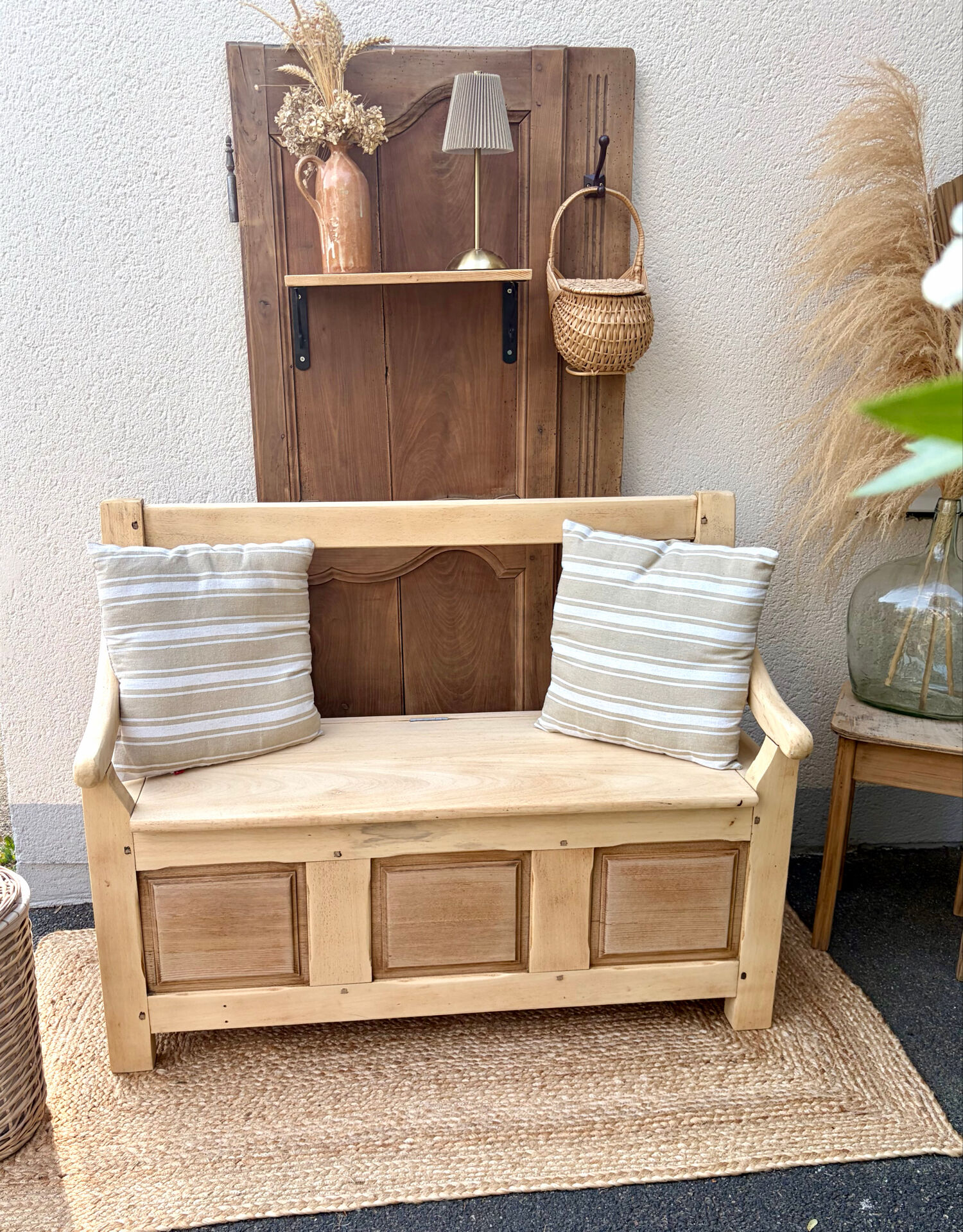 Raw wood bank bench