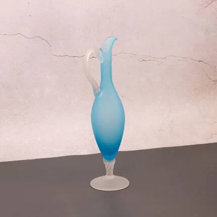 Elegant azure blue blown glass ewer vase