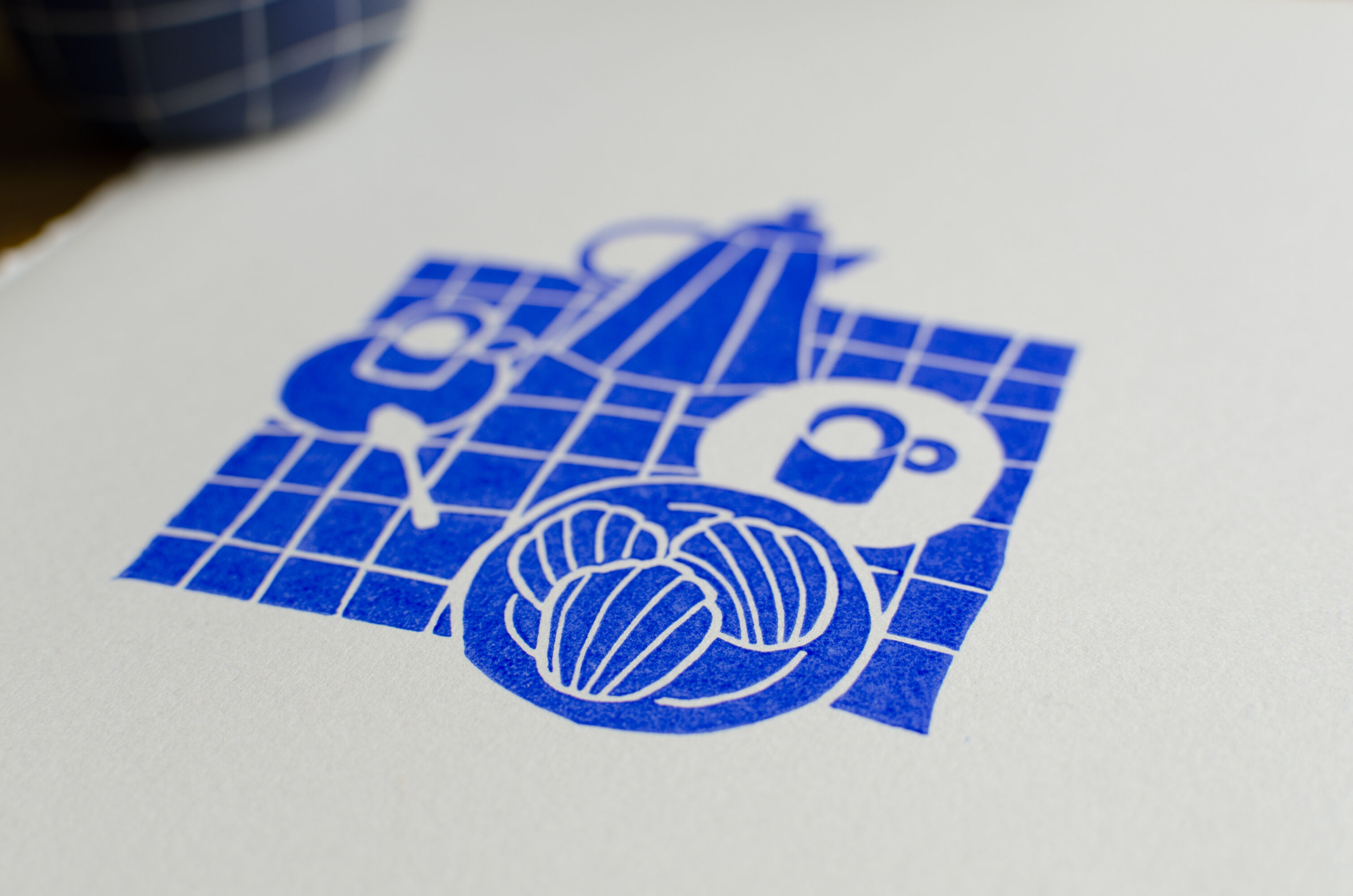 Café bleu, linogravure originale 18 x 24 cm