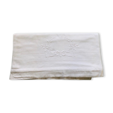 HAND EMBROIDERED FLAT SHEET WHITE COTTON CROWN PATTERN