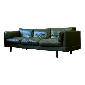 Canapé en cuir olive, Danemark, années 1960/70, vintage mid-century modern