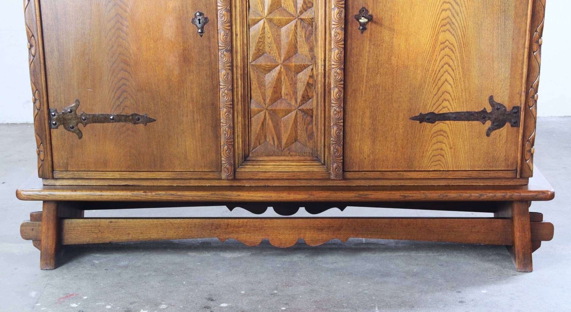 Vintage Danish Baroque Brutalist Style Oak Cabinet 1960s