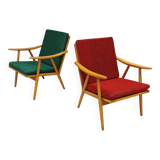 Pair of green-red boomerang armchairs by Antonin Suman for Ton (Thonet) 19