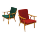 Pair of green-red boomerang armchairs by Antonin Suman for Ton (Thonet) 19