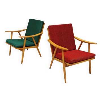 Pair of green-red boomerang armchairs by Antonin Suman for Ton (Thonet) 19