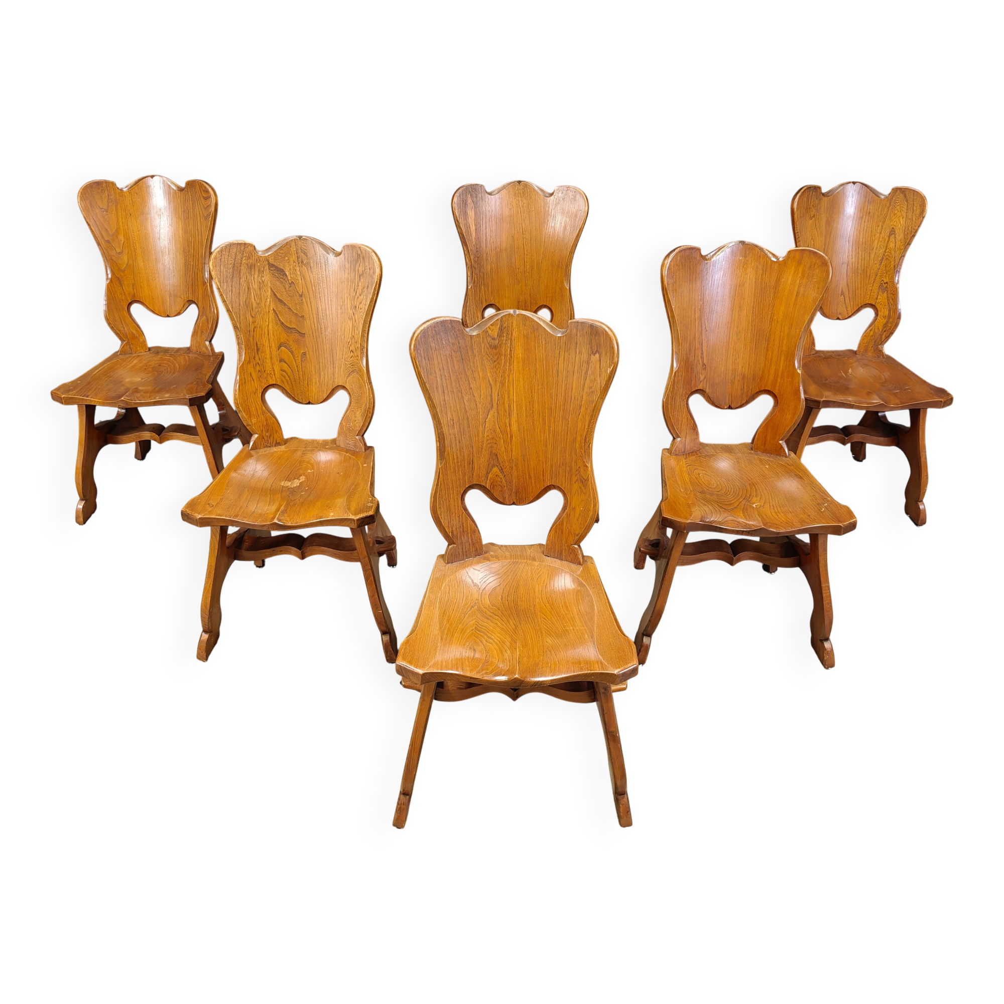 Brutalist oak dining chairs, Netherlands - 1960s