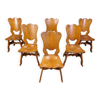 Brutalist oak dining chairs, Netherlands - 1960s