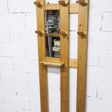 Wall-mounted coat rack, mountain style, pine, honey colour, 1970.