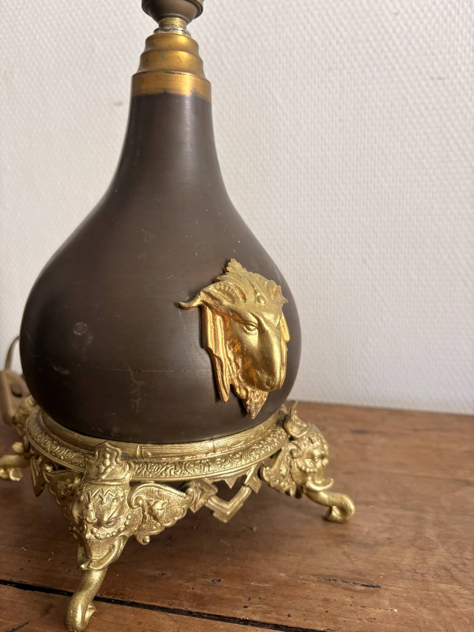 Brass Gold Orientalist Elephant Ram Napoleon III Metal Lamp Base