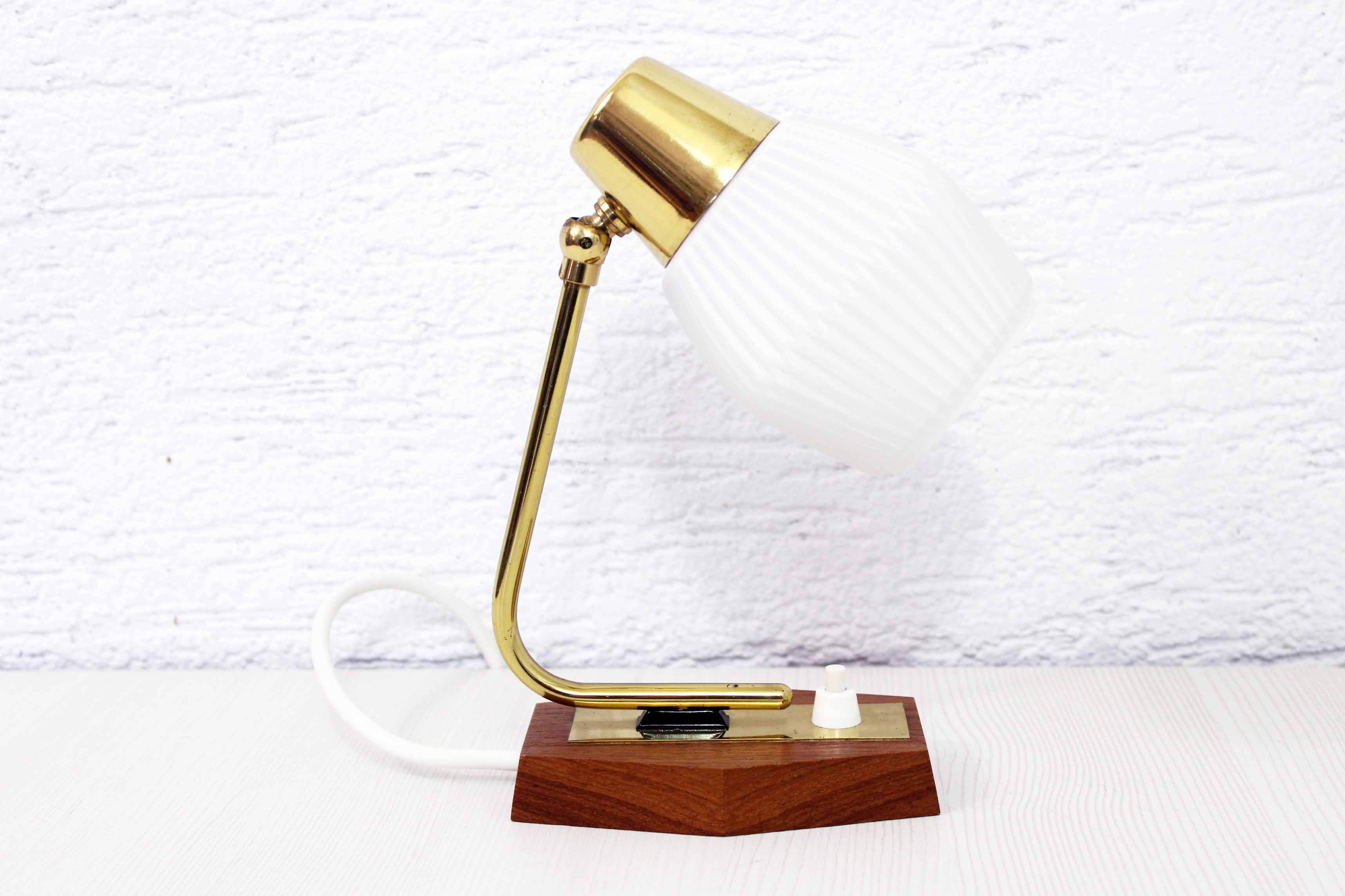 Teak and brass bedside or table lamp