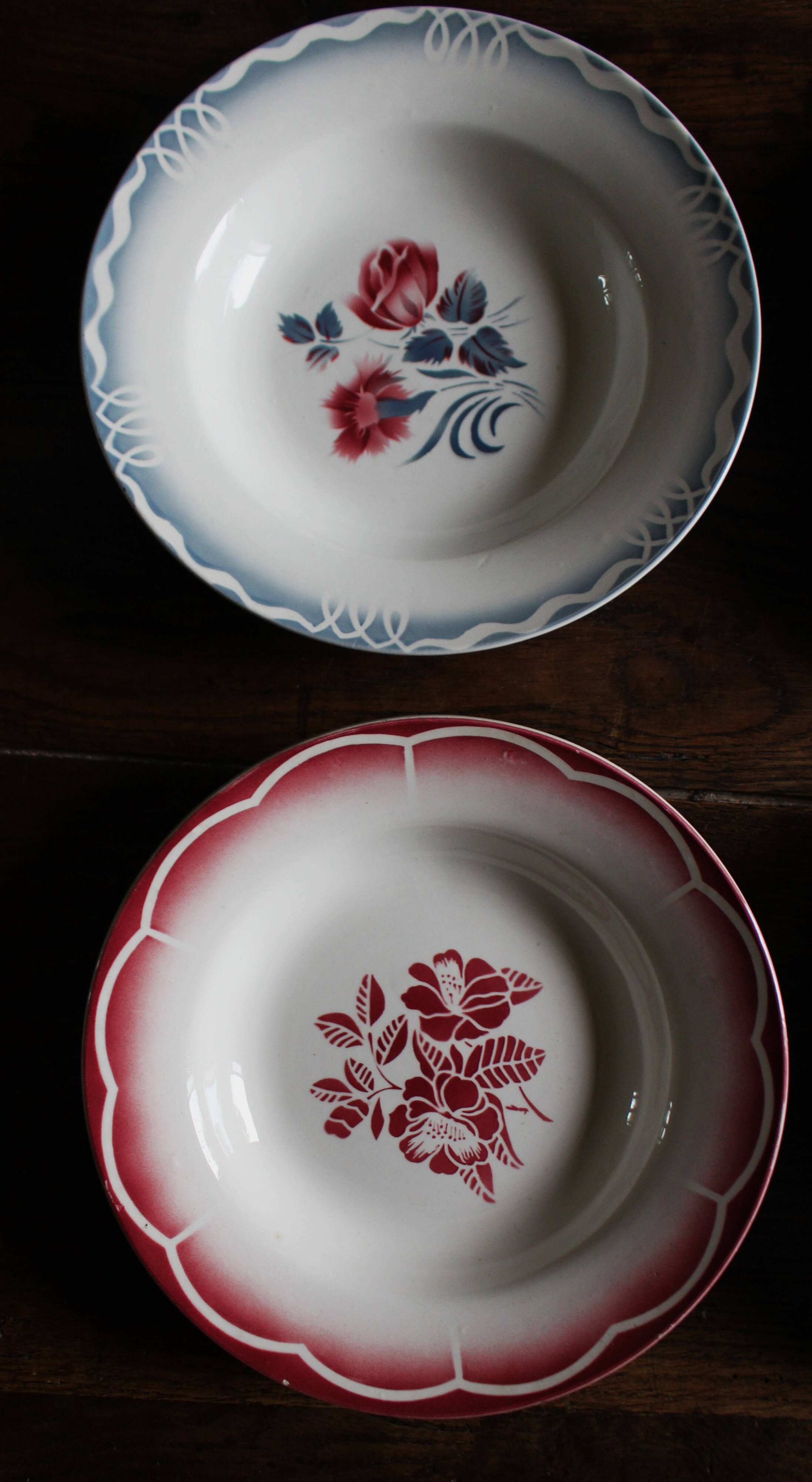 6 mismatched soup plates Marsac Marinette Digoin Badonviller