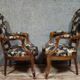 Pair of Napoleon III armchairs in mahogany with silk-style upholstery.