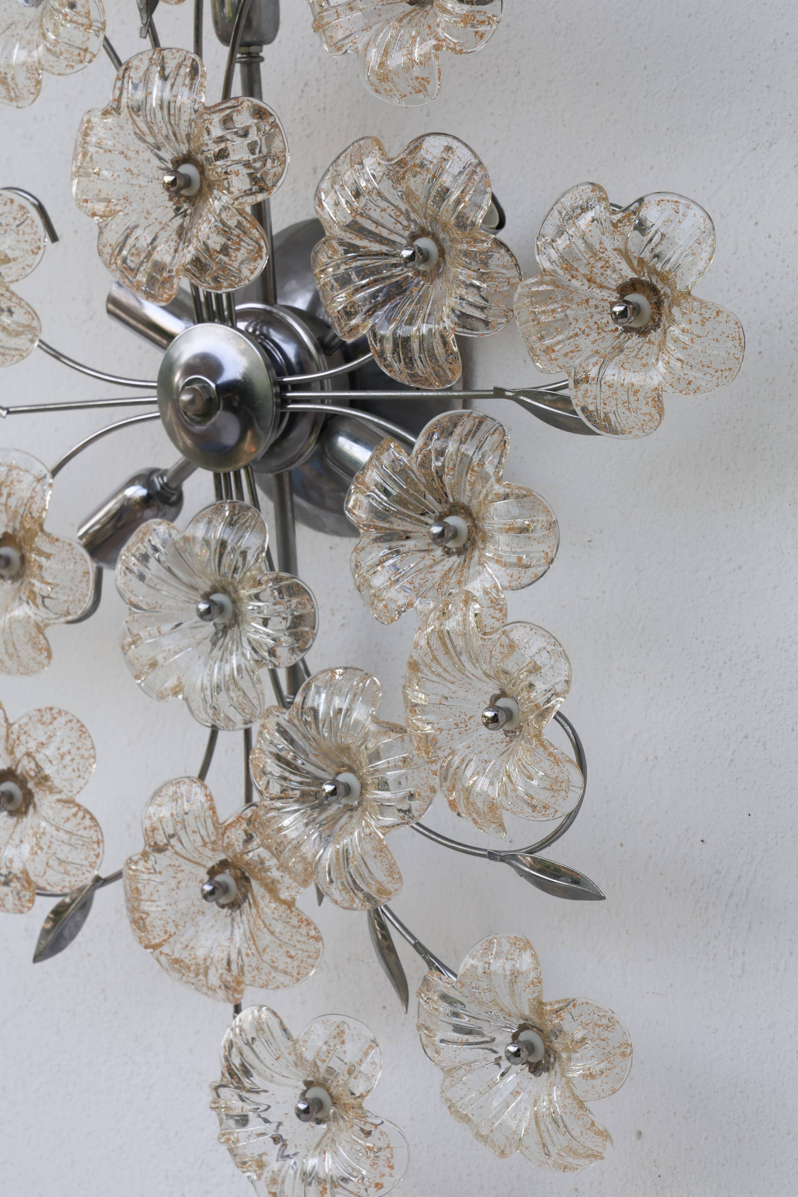 Large Size Gold and Transparent Murano Glass Wall light or Ceiling Light Fl