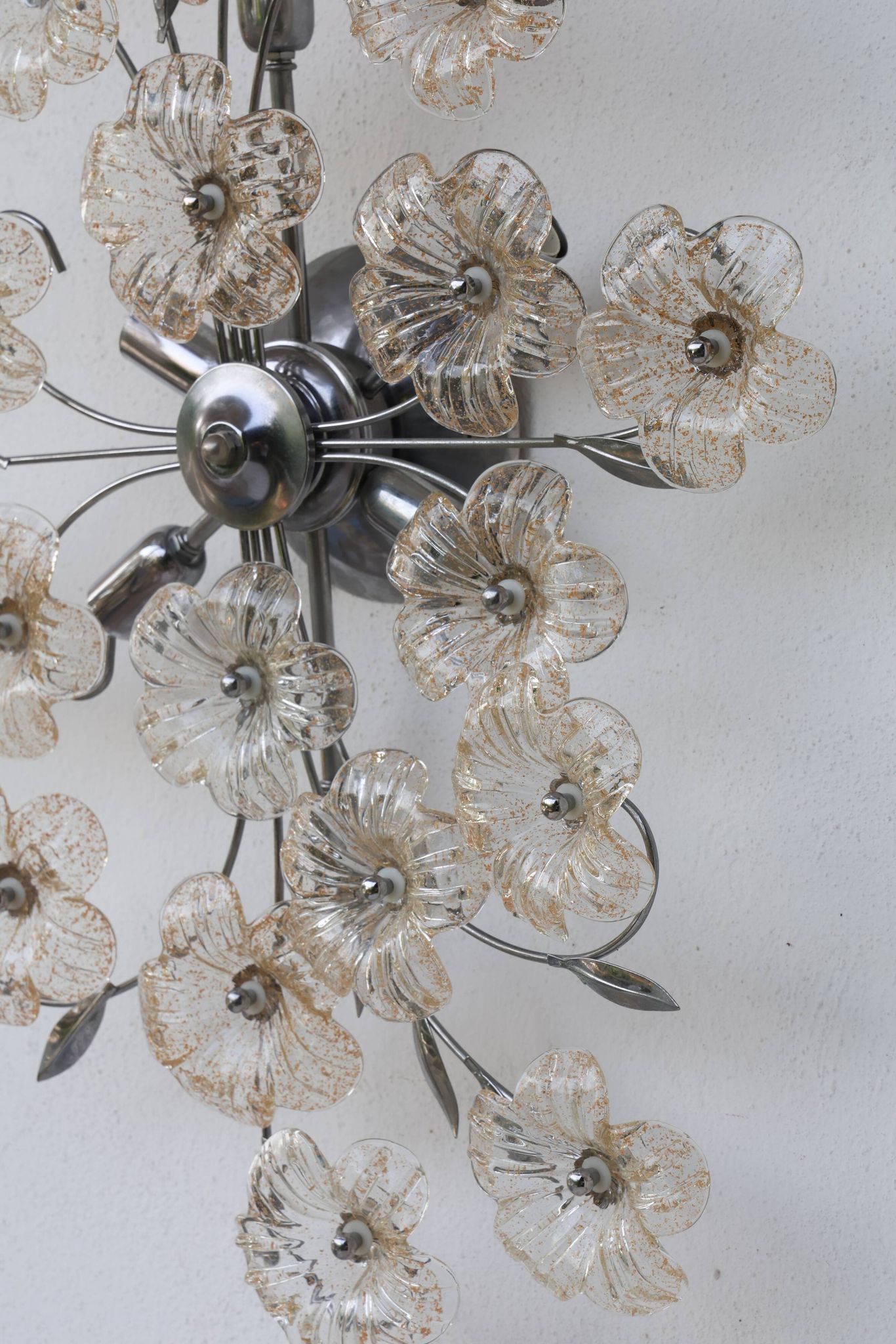 Large Size Gold and Transparent Murano Glass Wall light or Ceiling Light Fl