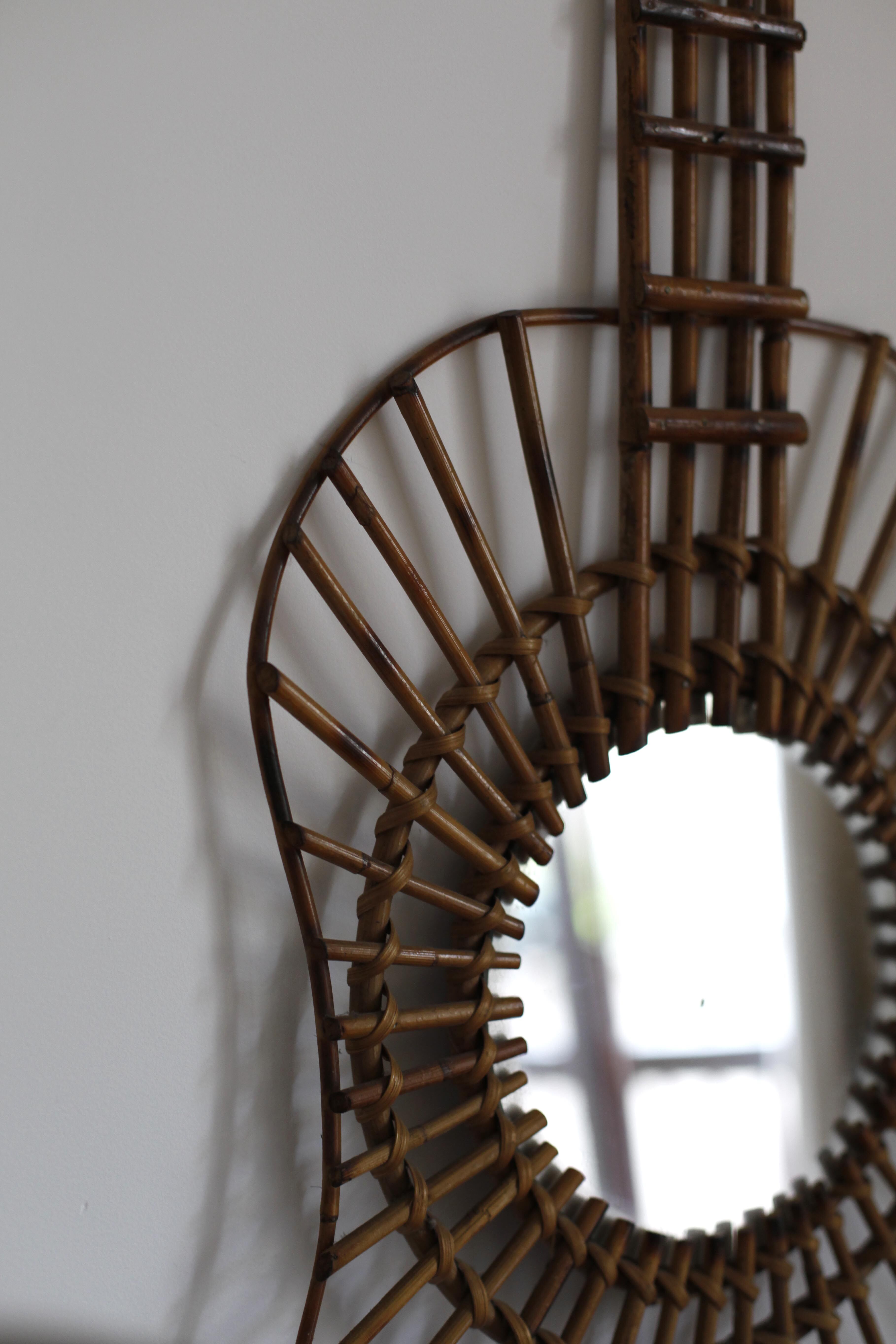 Rattan guitar mirror 75 x 38 cm year 1950