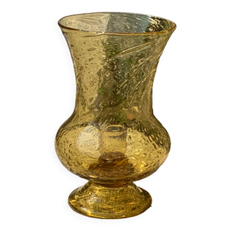 Photophore, bougeoir en verre soufflé et bulle de couleur ocre vintage