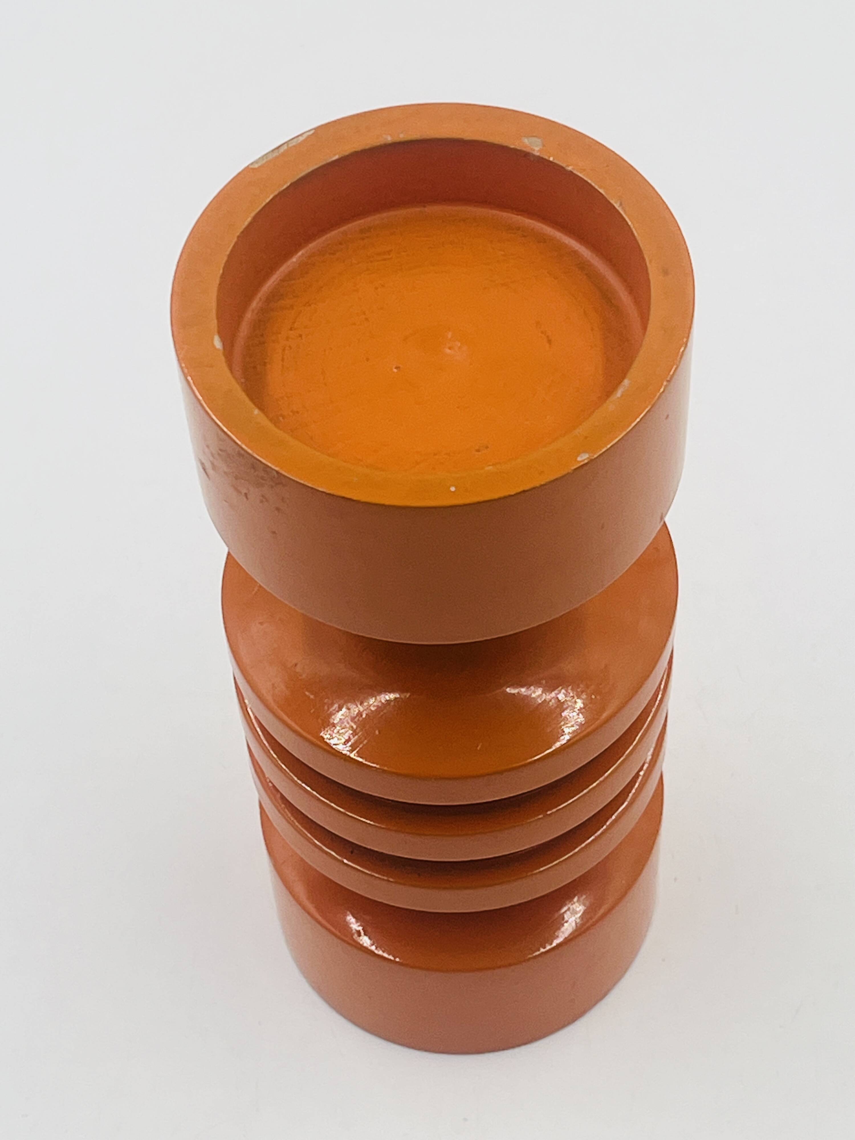 Bougeoir orange seventies en bois
