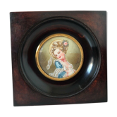 Miniature peinte à la main d'apres Fragonard cadre en bois vers 1900