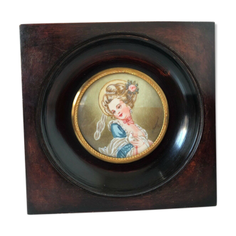 Miniature peinte in main d after Fragonard cadre in bois vers 1900
