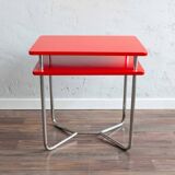 Functionalist Chrome Red Side Table Made In Czechoslovakia, 1930s