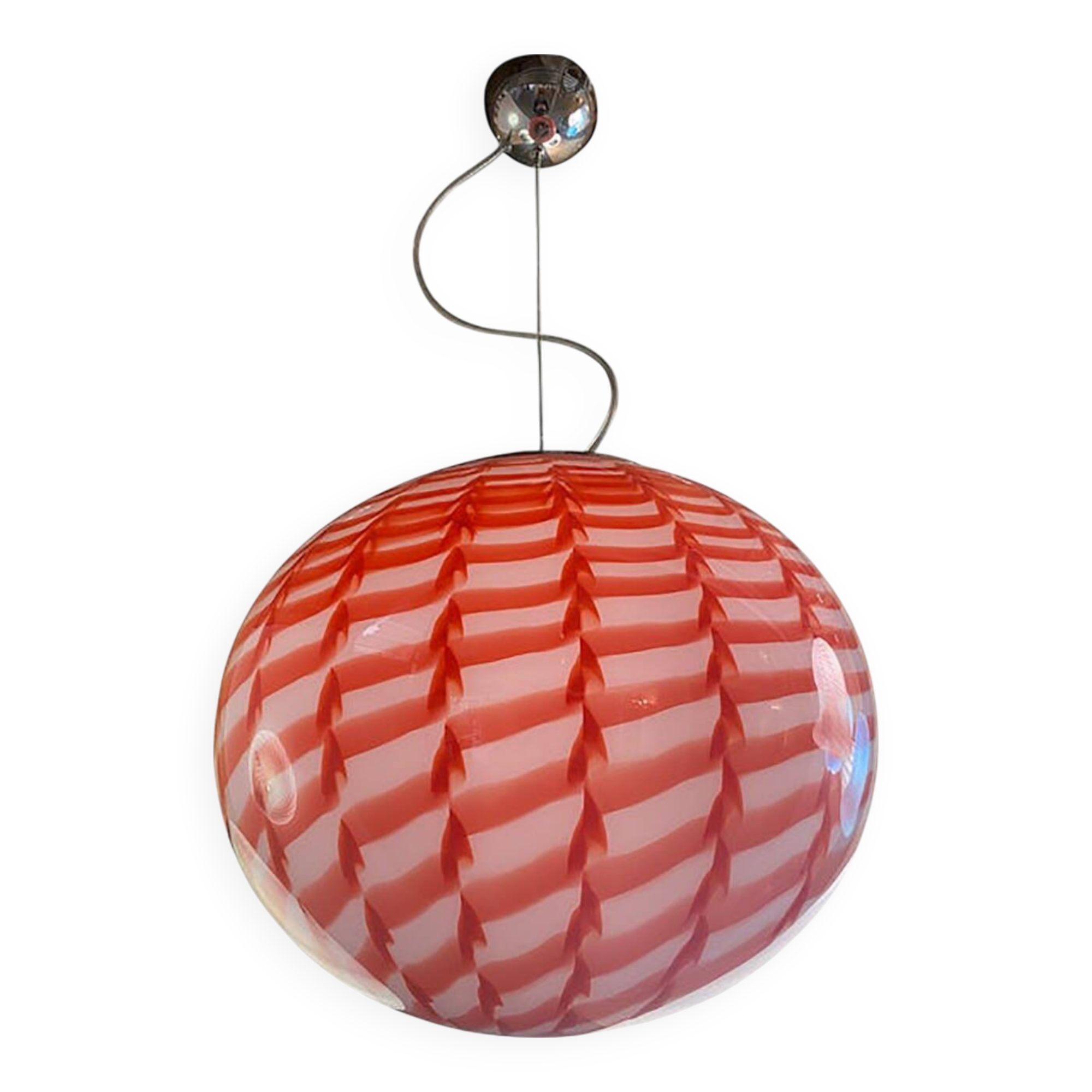 Contemporary Red and White Sphere Pendant in Glass