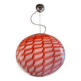 Contemporary Red and White Sphere Pendant in Glass