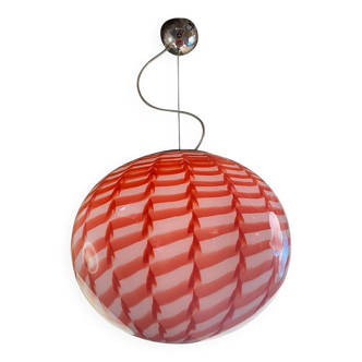 Contemporary Red and White Sphere Pendant in Glass