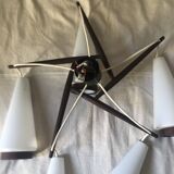 Scandinavian 5-light teak and opaline chandelier