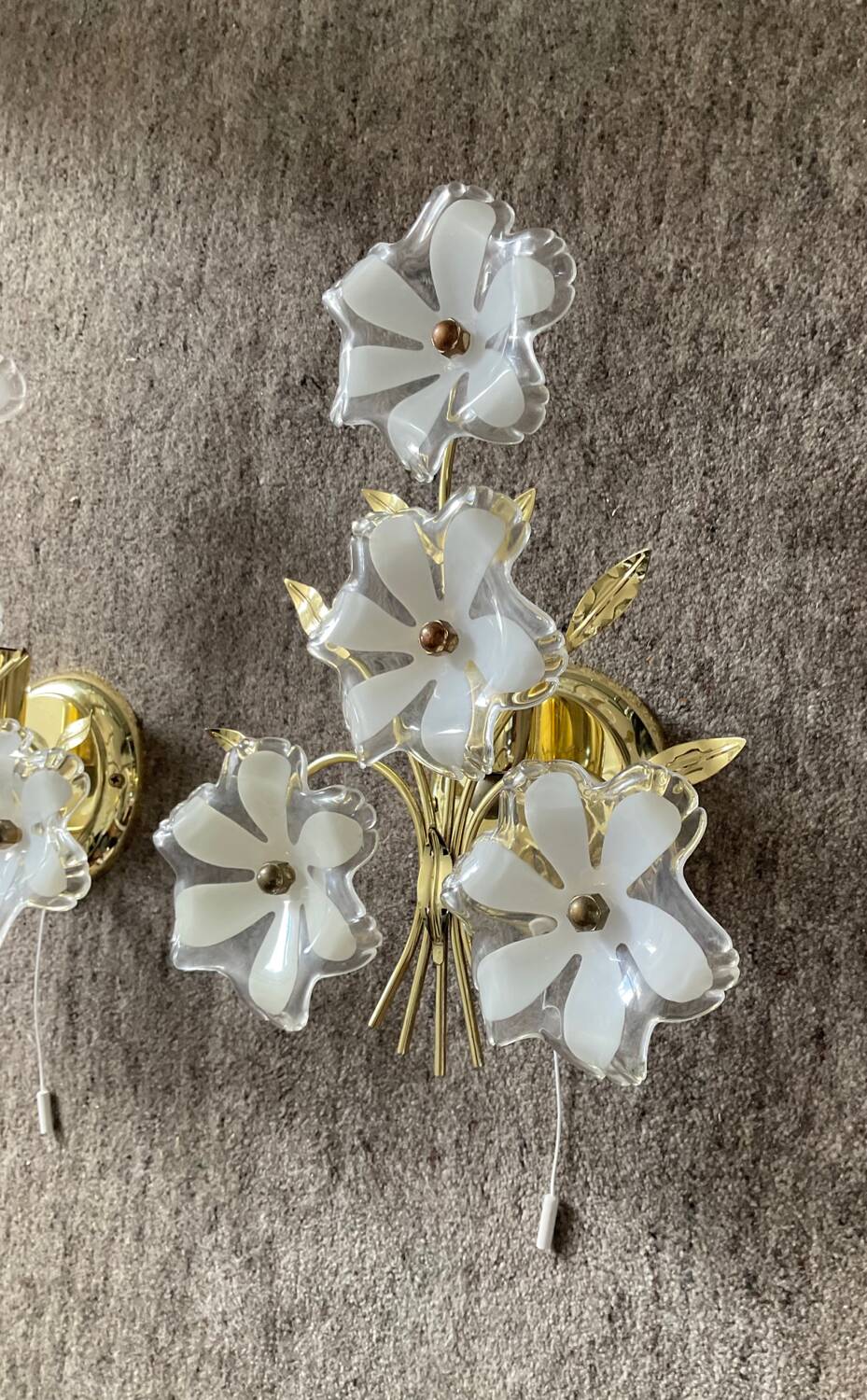 Pair of vintage golden sconces and lucite flowers