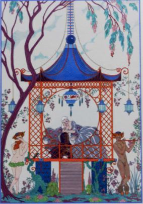 Original lithograph Georges Barbier Paradise of lovers 1928