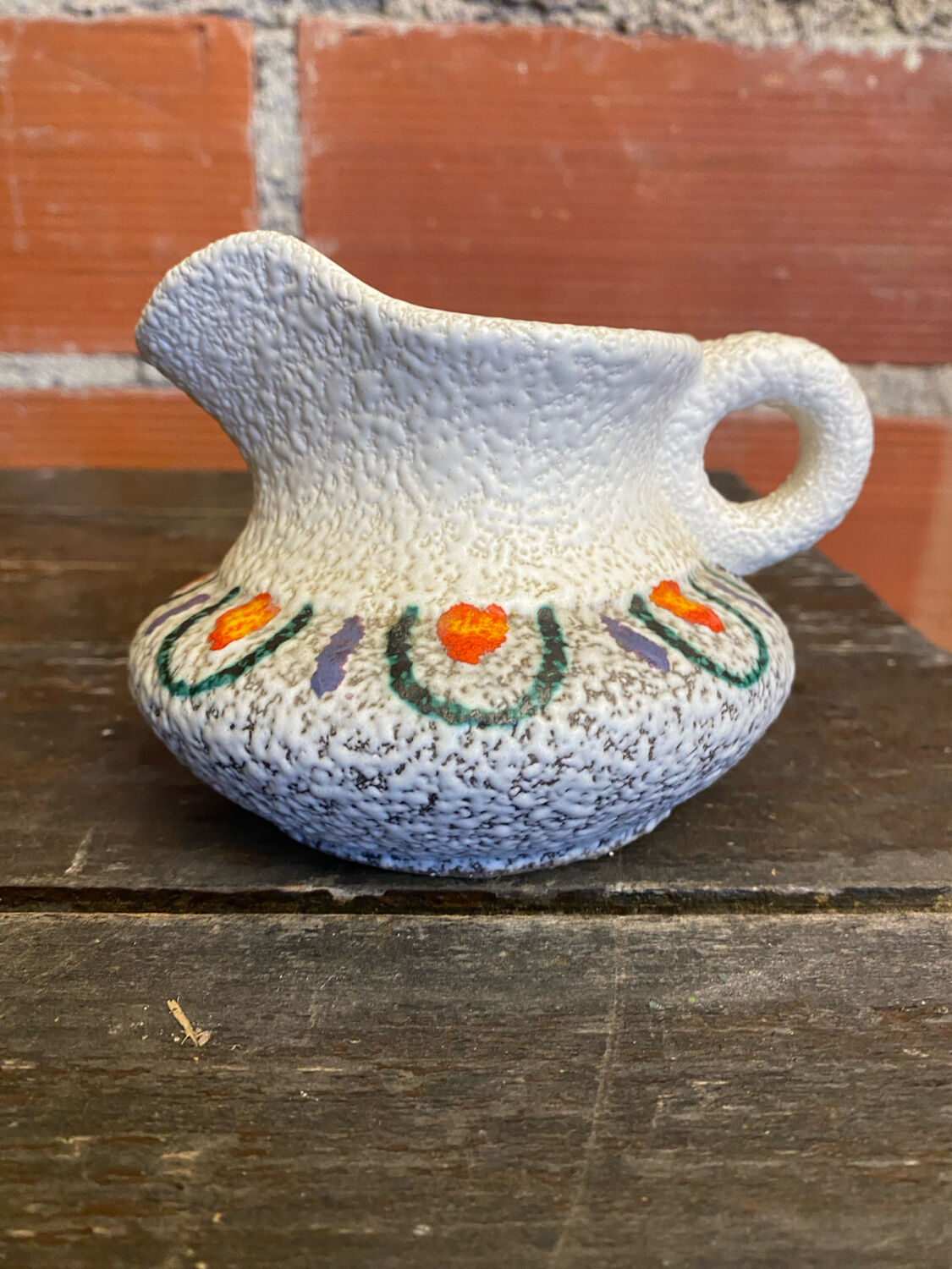 Old pitcher roberto rigon white ceramic polychrome decor vintage