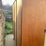 Armoire en chêne 3 portes miroir pieds compas
