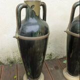Ceramic vases with art nouveau brass frame.