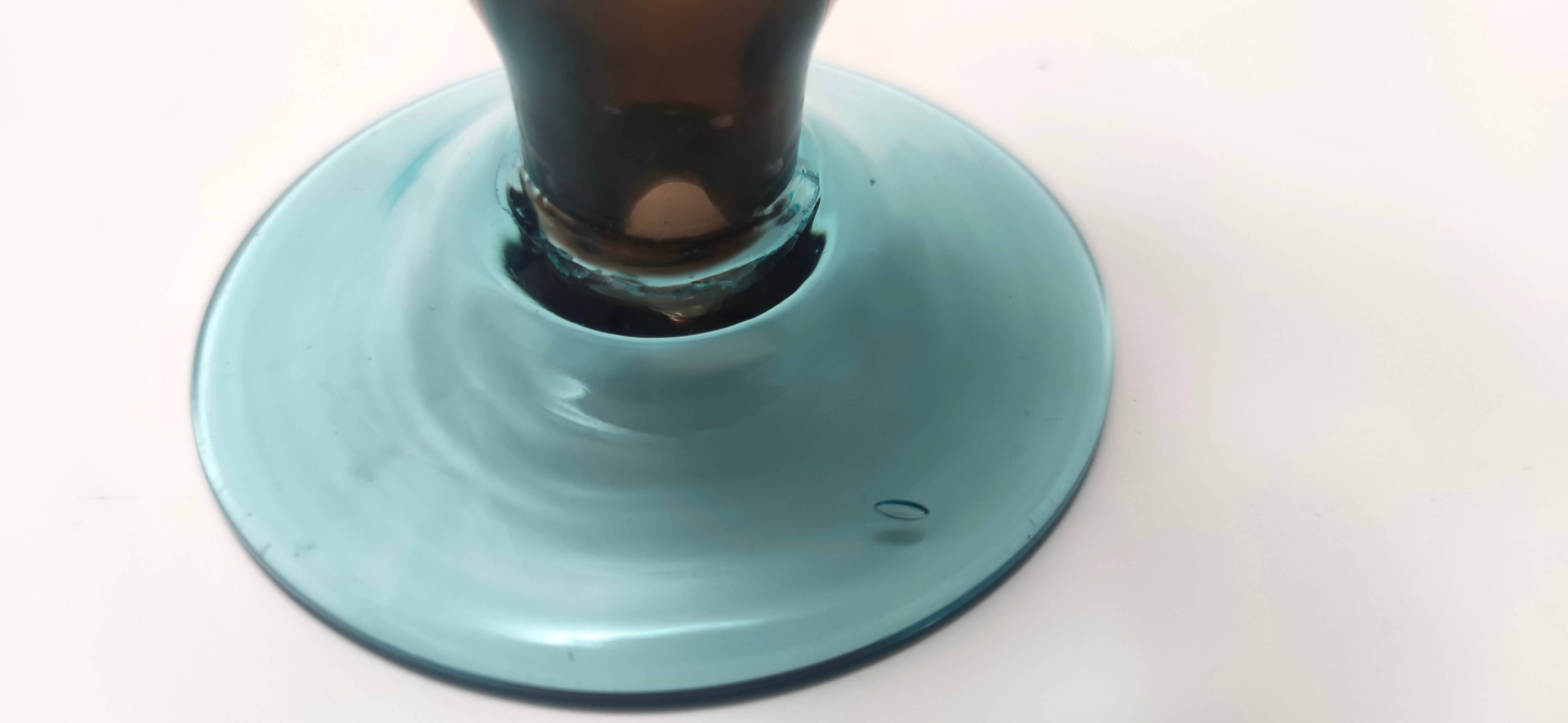 Paire de bougeoirs postmodernes en verre de Murano marron et aigue-marine, Italie