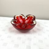 Cendrier vintage en verre massif rouge style Murano