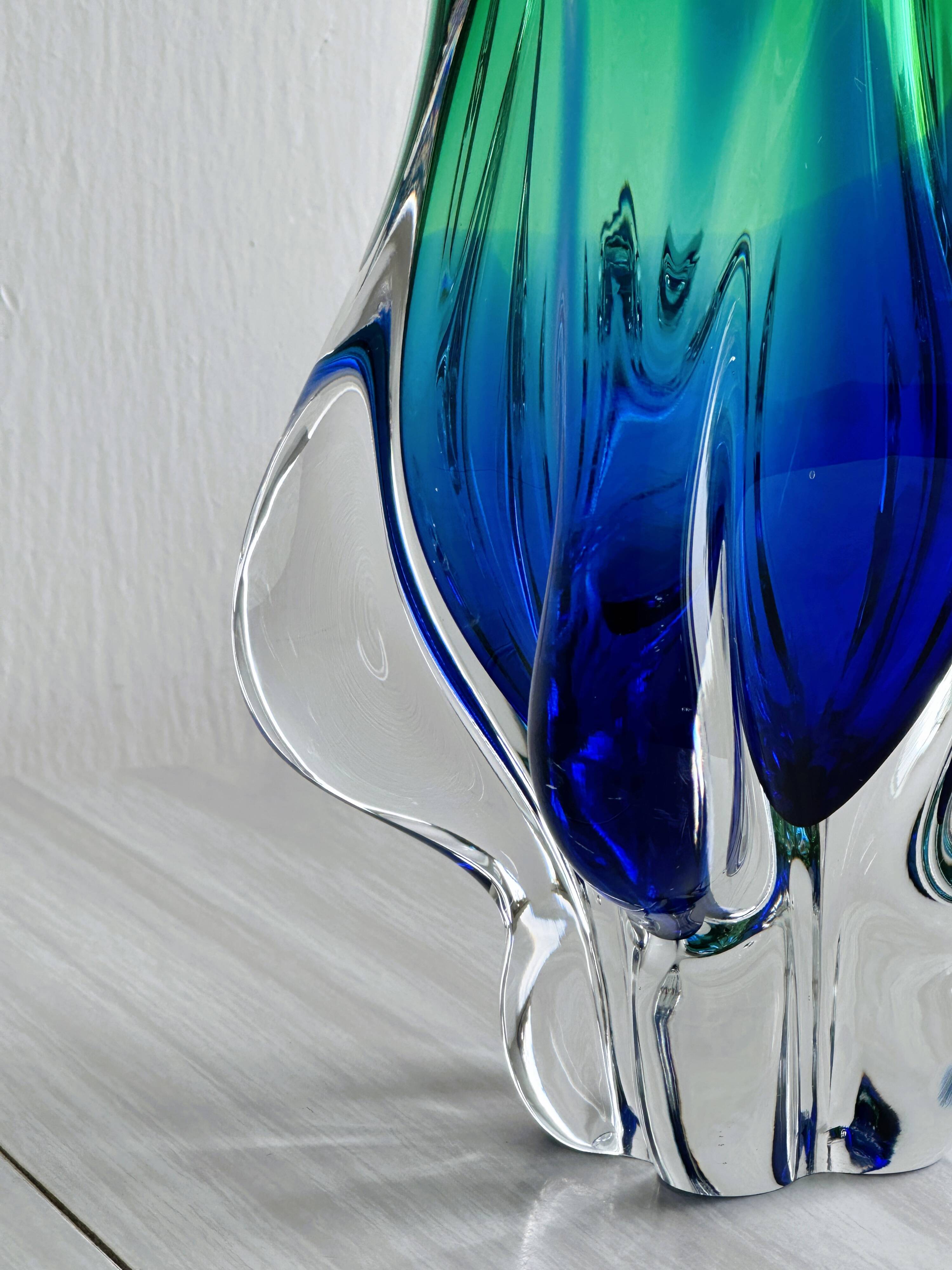 Murano style blue and green blown glass vase