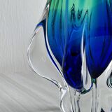 Vase en verre soufflé bleu et vert style Murano
