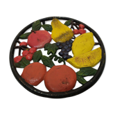 Dessous de plat rond ancien métal fruits
