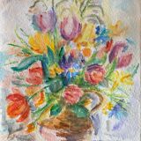 Painting "bouquet of flowers" Watercolor signed J. Grassi