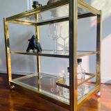 Vintage brass and glass bar cart, 1980
