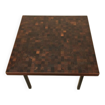 Table basse Dieter Waeckerlin en marqueterie de bois de palmier