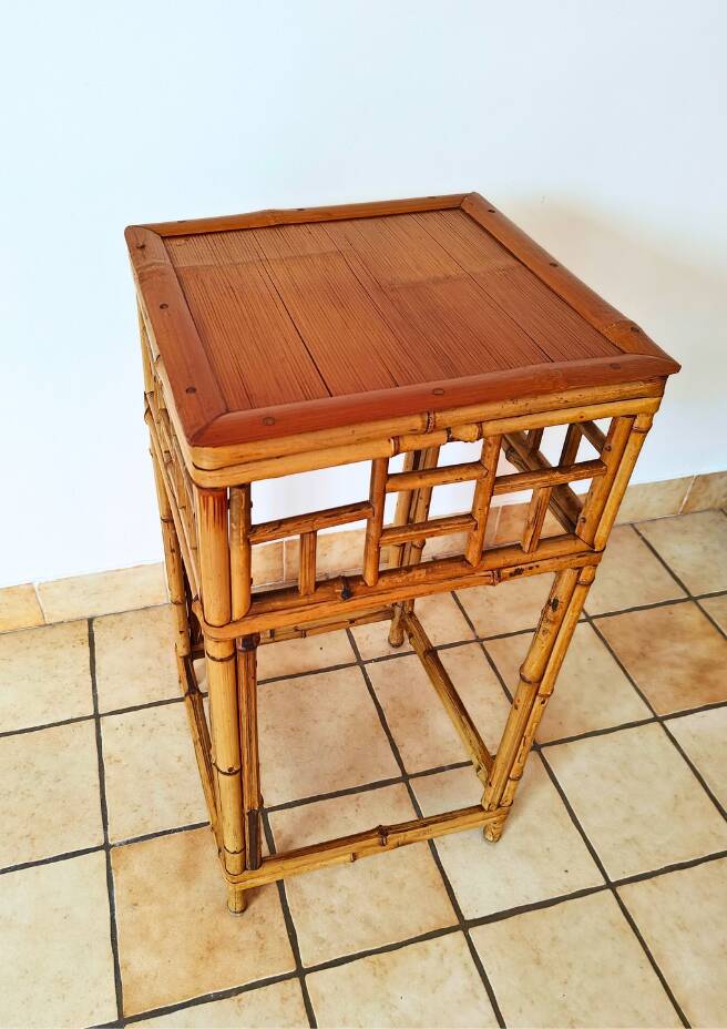 Bamboo and rattan side table from the 1970s.