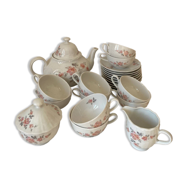 Service thé «&nbsp;Fleurs roses&nbsp;» porcelaine Bavière